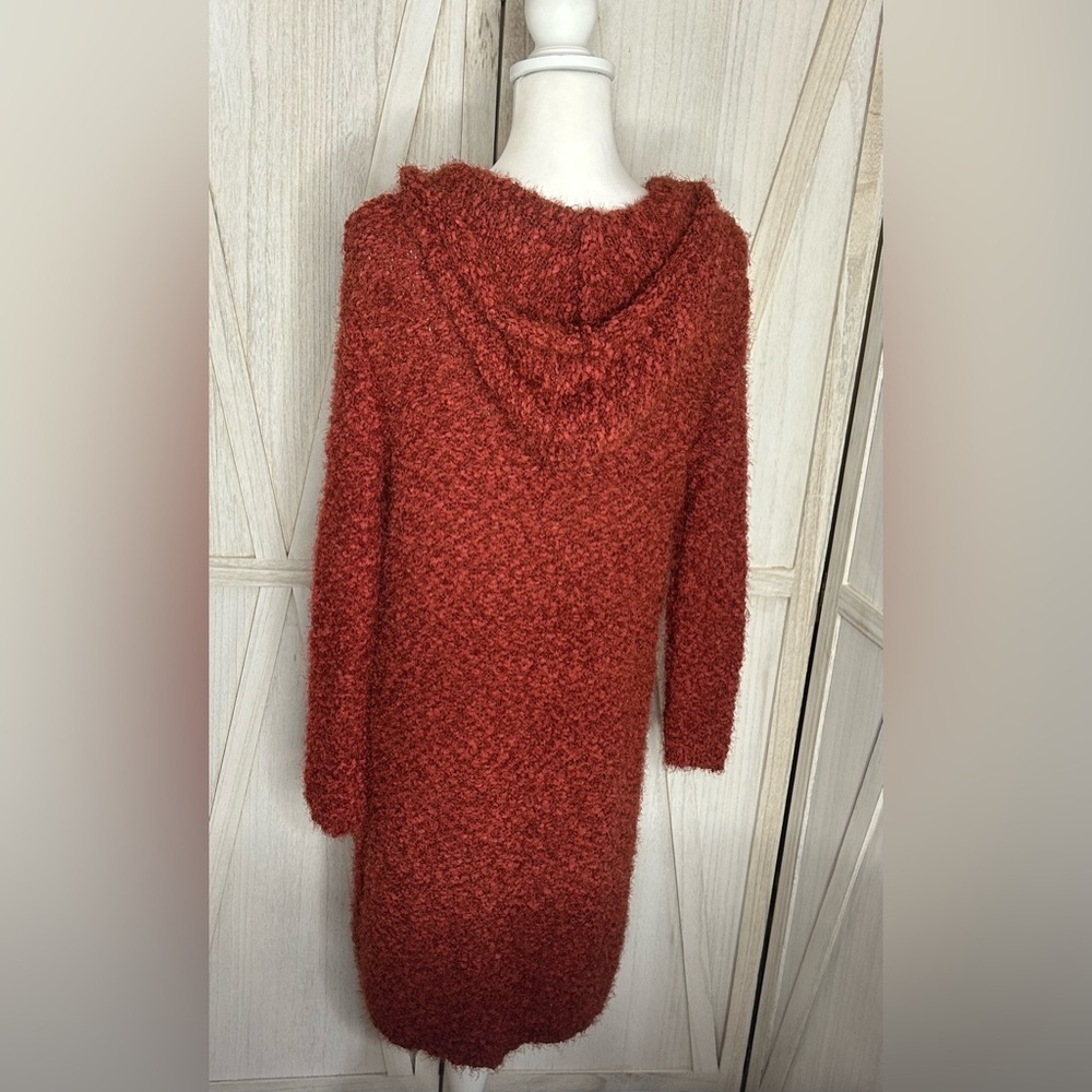 Poof Apparel Rust duster open front cardigan sz L with hood cozy sweater Y2K EUC - Picture 6 of 12